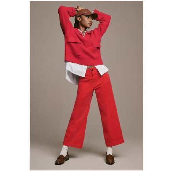 NWT Maeve The Colette Cropped Corduroy Wide Leg Pants Sz 24 Tall Red #7C415 - Picture 1 of 10